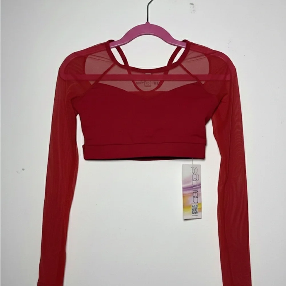 BalTogs Red Mesh Long Sleeve Crop Top Criss-Cross Back Dance activewear yoga